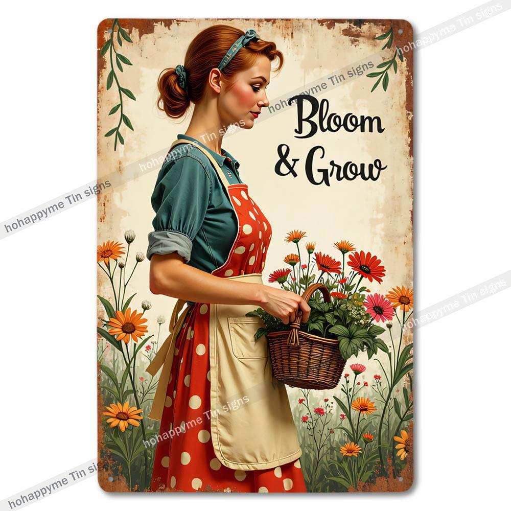 Retro Floral Metal Tin Signs Home Decor Wall Art Garden Farmhouse Country Kitchen Bathroom Living Room