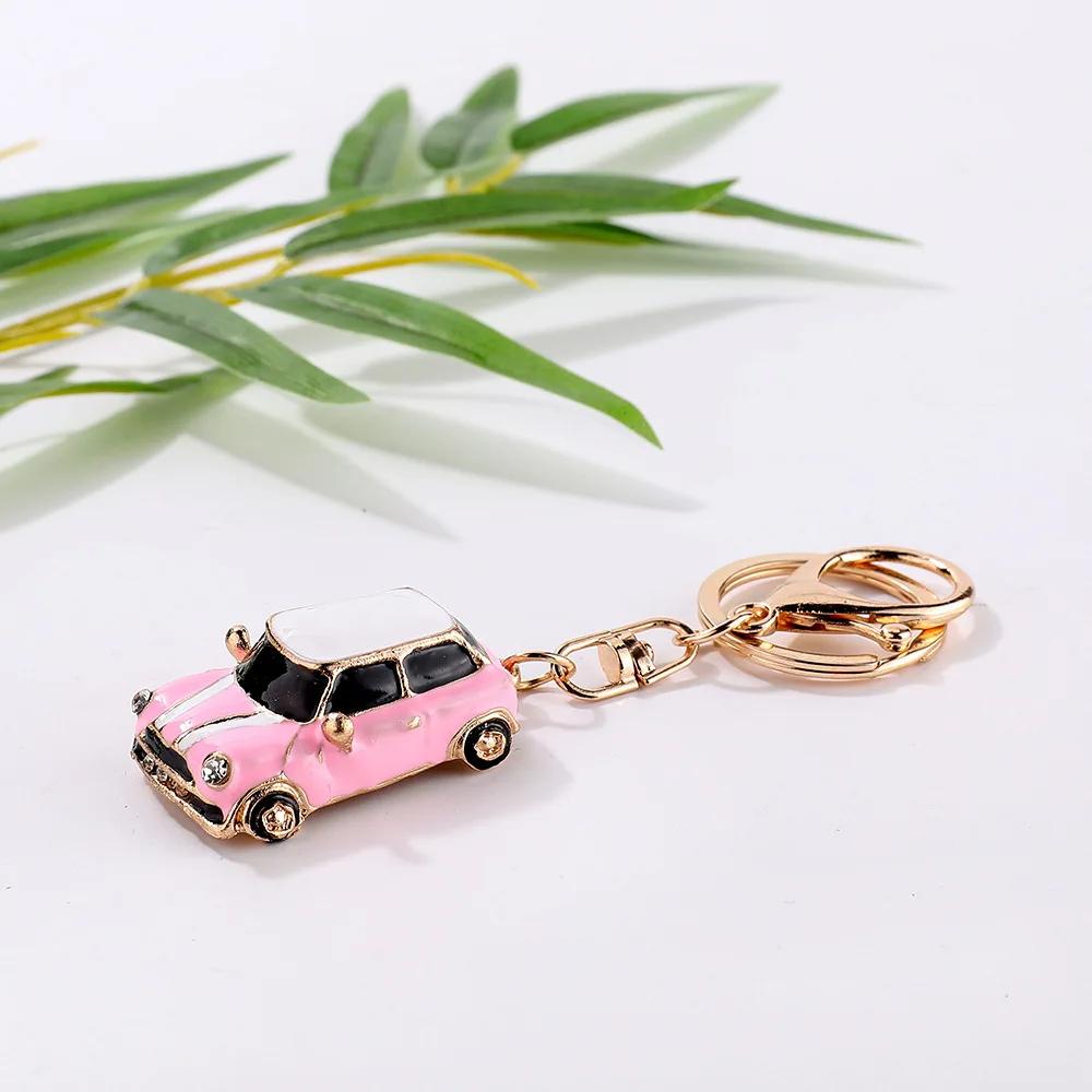 Cartoon Mini Car Keychain Rhinestone Car Model Metal Key Ring Decorative Pendant Accessories for MINI Cooper S JCW R50