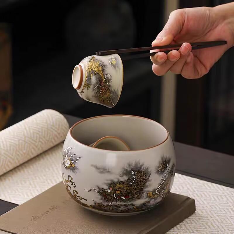 Jinlong Spitting Water Cover Bowl Ceramic Fair Cup Tea Sea Teapot Tea Cup Tea Ceremony Accessories Six Gentlemen Tea Leak Filter Tea Wash