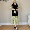 MODIQUE Summer Plus Size Women Loose Versatile Floral Print Mermaid Patchwork Cotton T-Shirt Long Dresses Female Casual Short Sleeve O-Neck Dresses