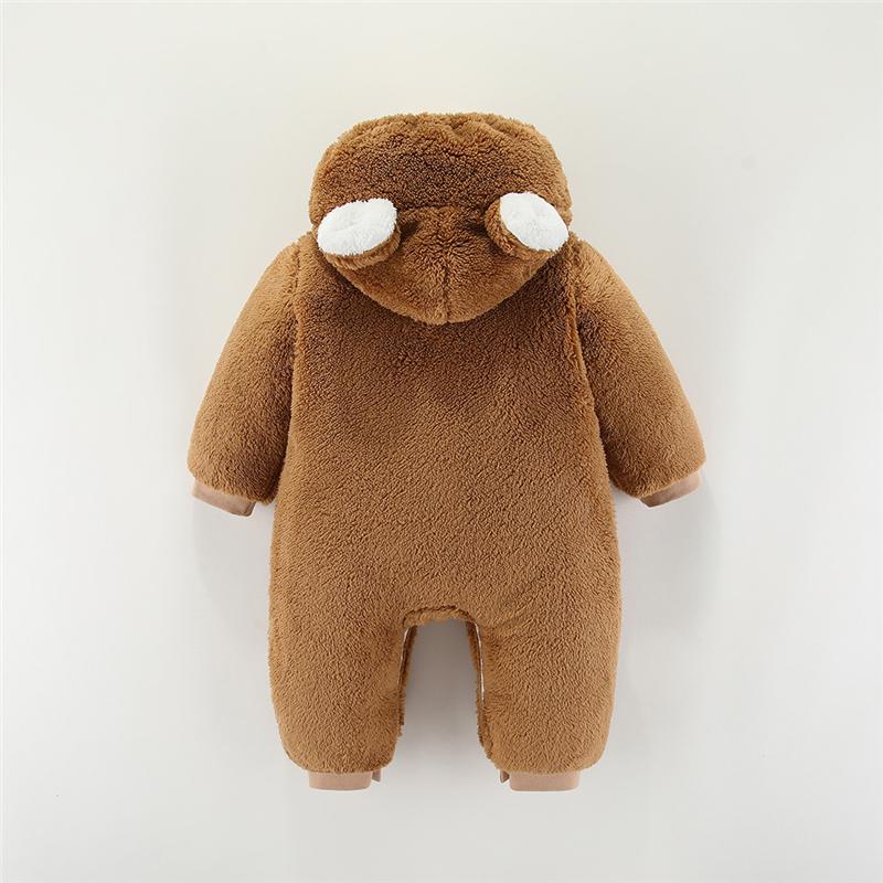 Зимний детский ромпер с ушками, утолщенный хлопковый боди для новорожденных, одежда для девочки с капюшоном, мультяшный комбинезон для мальчиков 0-24 месяца