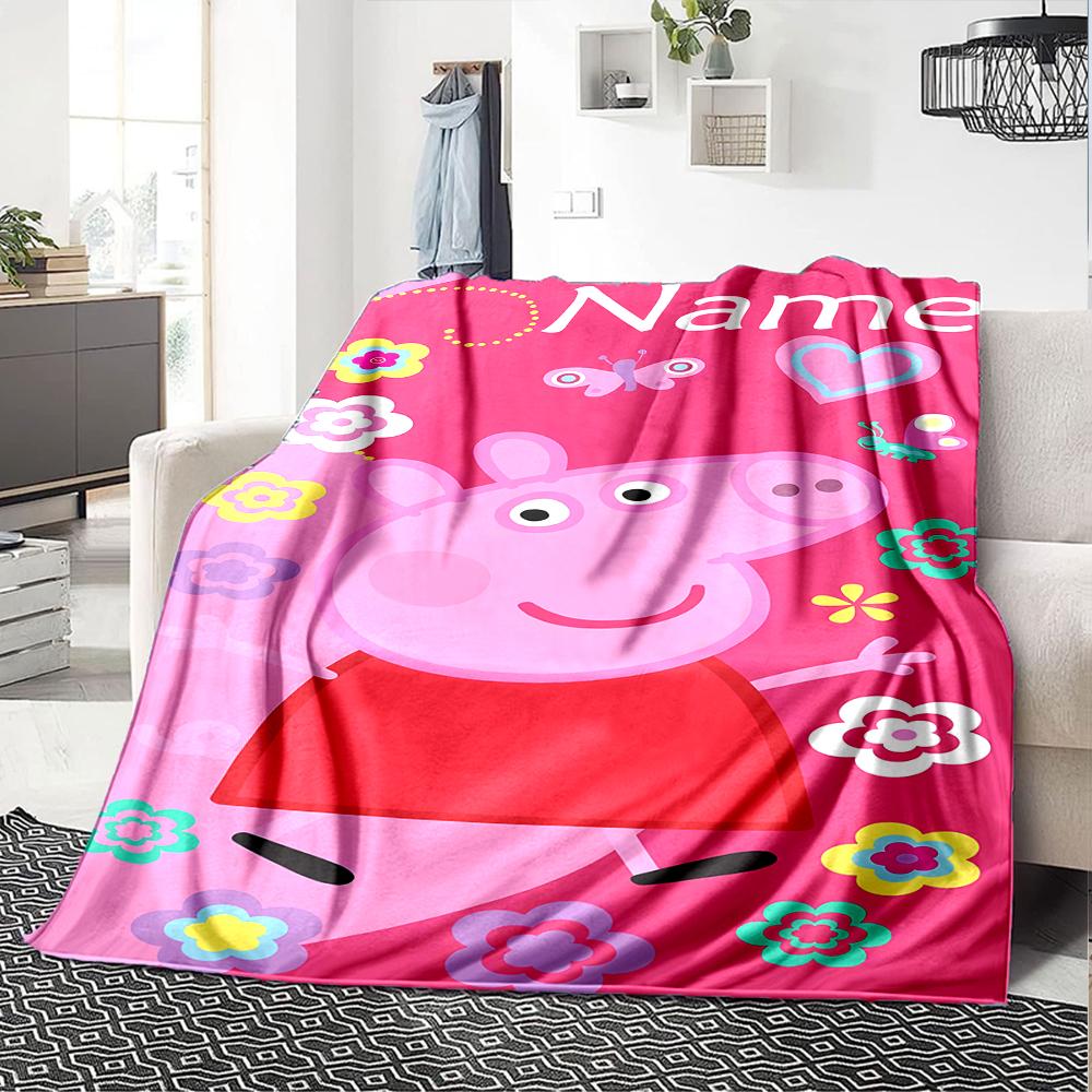 Customiz Name Personality Peppa Pig Blanket Soft &Warm Sofa Office Bed Travel Lunch Break Blanket, Gift Suitable All Seasons