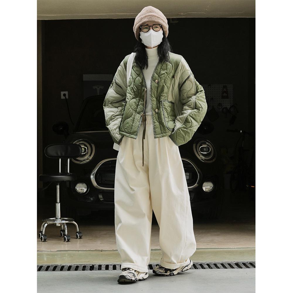 Women's Winter Japanese-Style Color-Contrast Cotton Jacket - Loose, Slim Silhouette, Casual & Warm