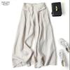 Summer Cotton Linen Wide Leg Pants Womens Loose Literary Straight Tube Casual High Waist Large Size Solid Long Pants 20624