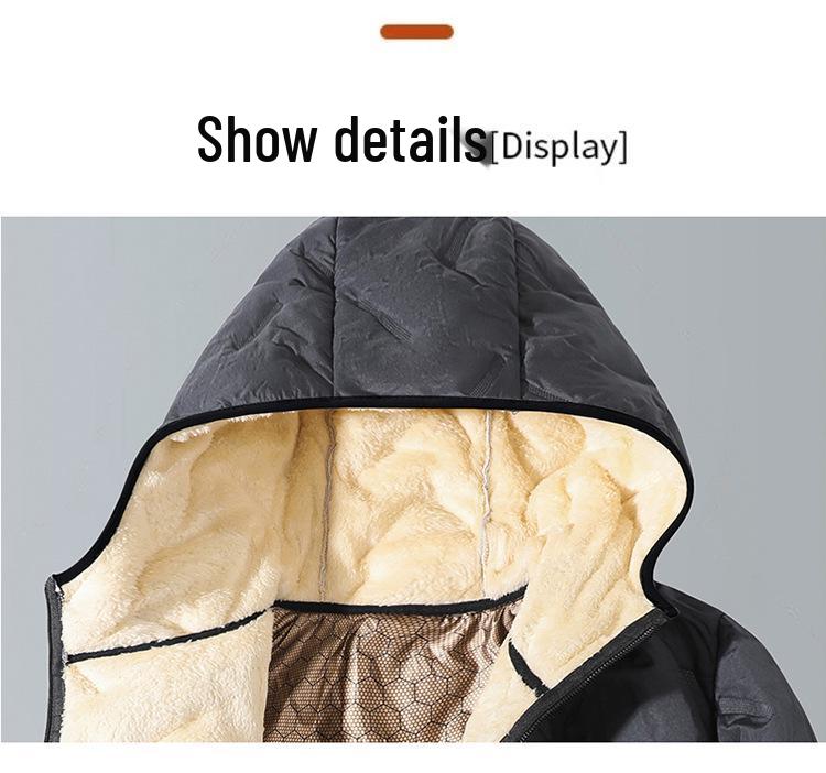 Мужской зимний комплект: куртка с капюшоном из овечьей шерсти и хлопковые брюки - с подкладкой из искусственного меха, утепленный, большого размера.