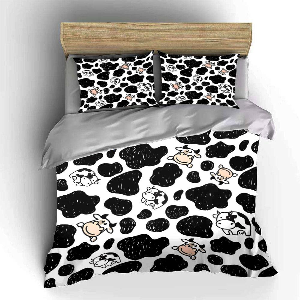Cartoon Cow Print Pattern Bedding Duvet Cover Set (1*Duvet Cover 2*Pillowcases, without duvet insert)