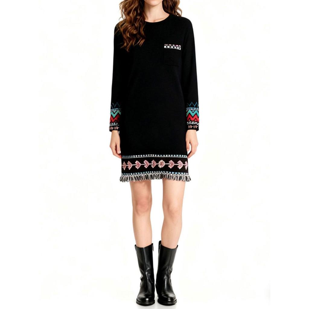 Женское черное вязаное платье повседневное винтажный стиль платье свитер осенняя мода теплая одежда