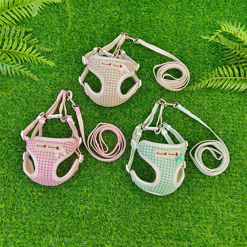 Pet Puppy Lead With Grid Print And Bow Decor For Pet Walking And Training