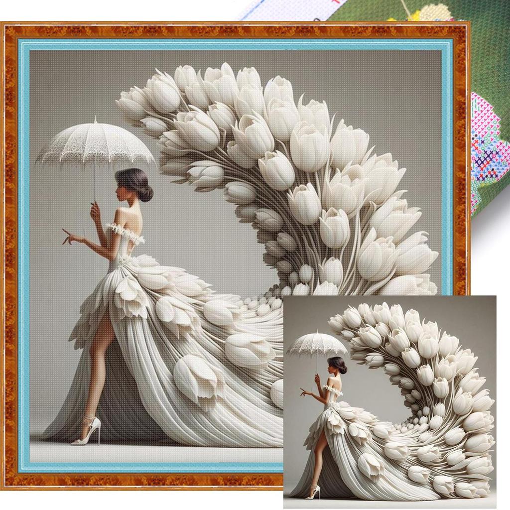 Набор для вышивания крестом с принтом девочки 45x45см Сделай сам 11CT Набор для вышивания Домашний декор