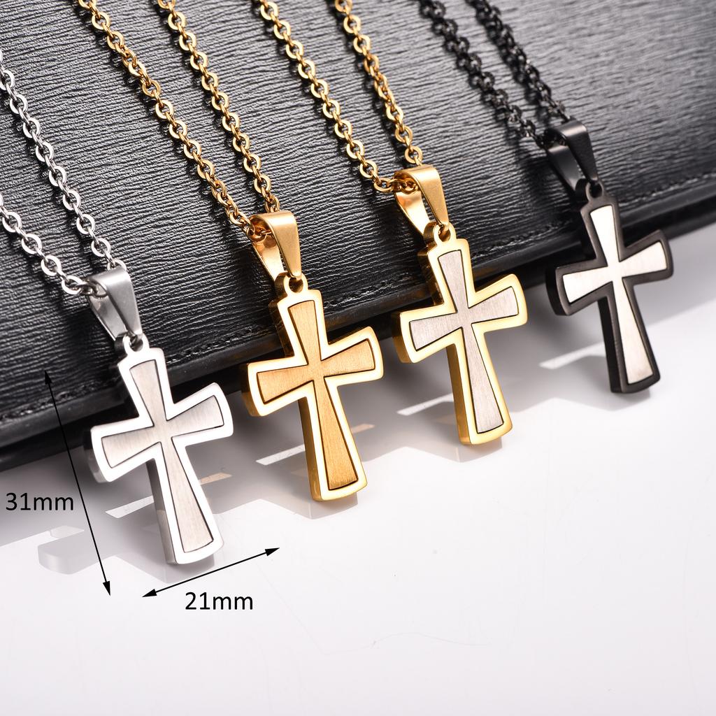 Stylish Stainless Steel Irregular Cross Pendant Necklace for Women Men Religious Christ Charms Chain Faith Prayer Metal Jewelry