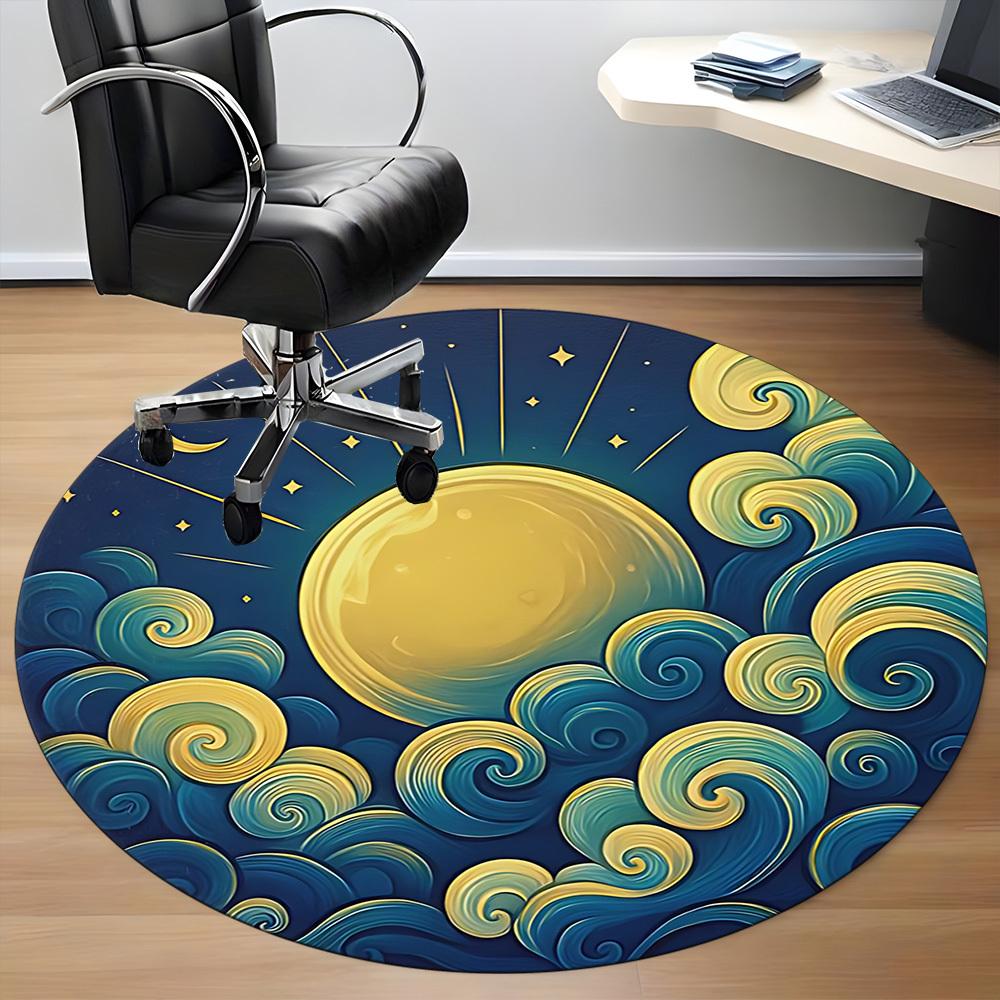 1pc Moon Waves Office Round Area Rug, Mat Suitable For Office, Under Office Chairs Bedroom Living Room Home Decor, Room Deco