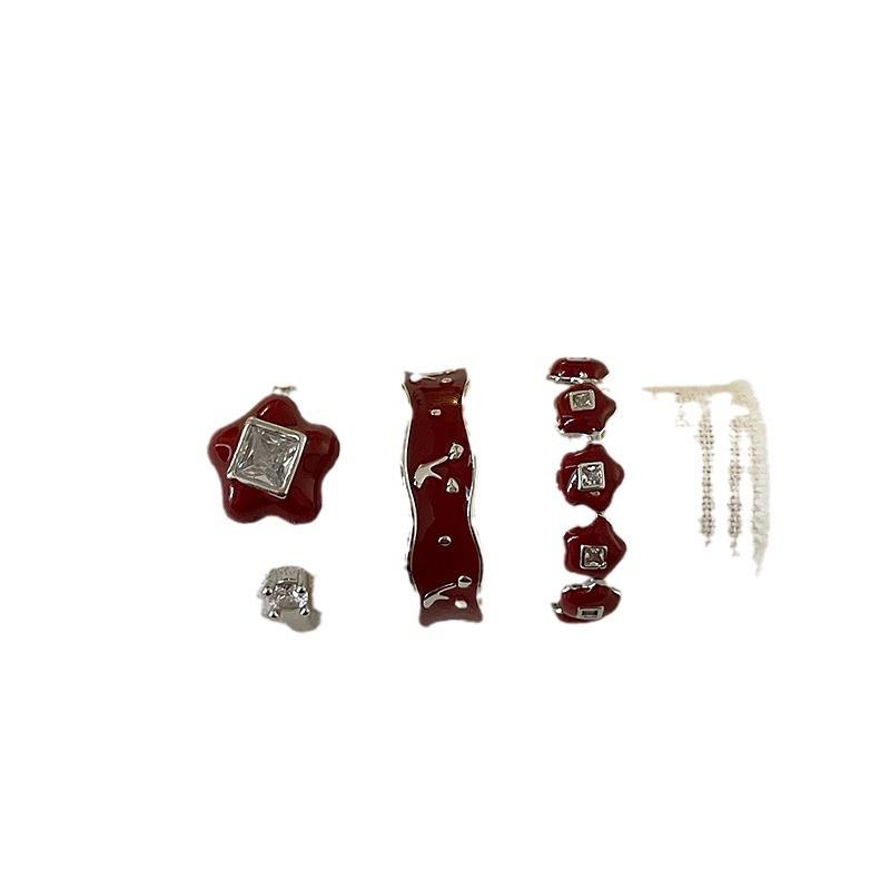 Red Oil Drop Flower Cherry Open Ring Women'S Niche Design Sense Light Luxury Elegant Fashion Versatile Ring Ring