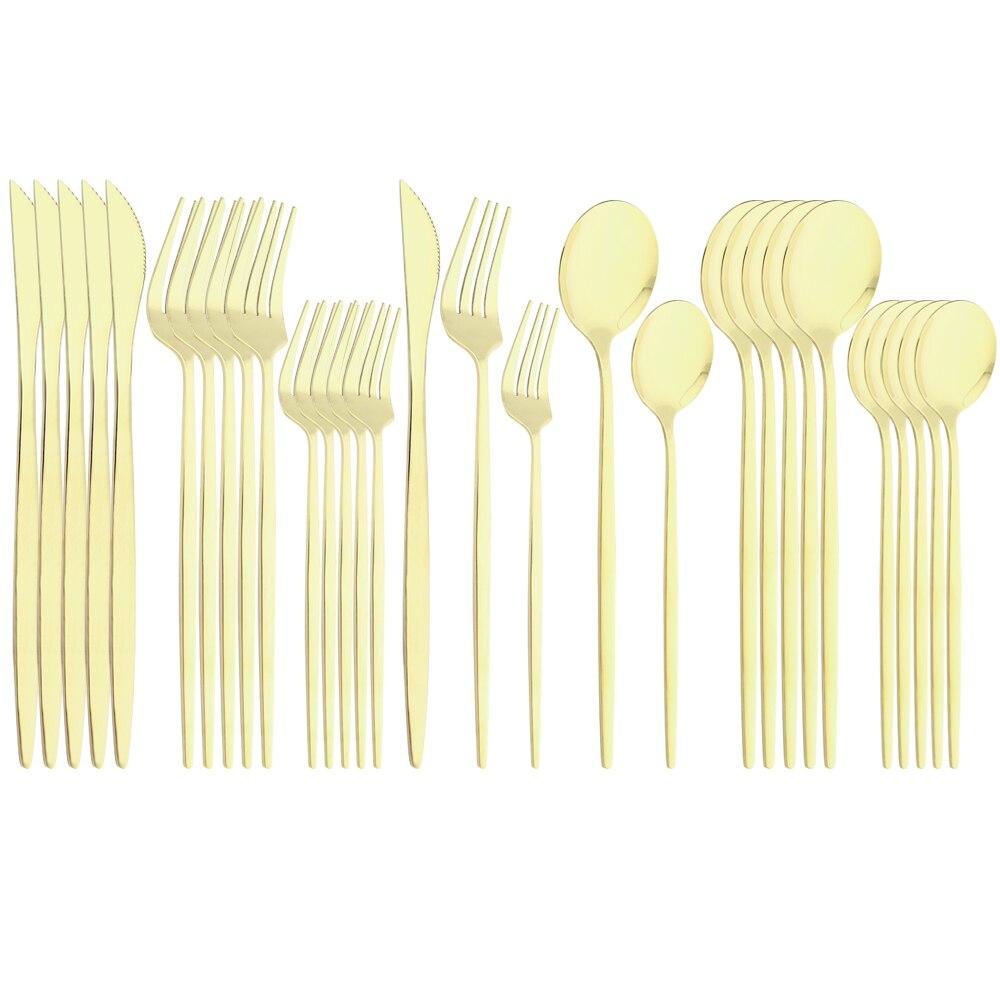 Зеркальный набор столовых приборов из нержавеющей стали, 30 предметов, черно-золотой столовый прибор, нож, вилка, ложка, набор столовых приборов, десертная ложка, набор столовых приборов