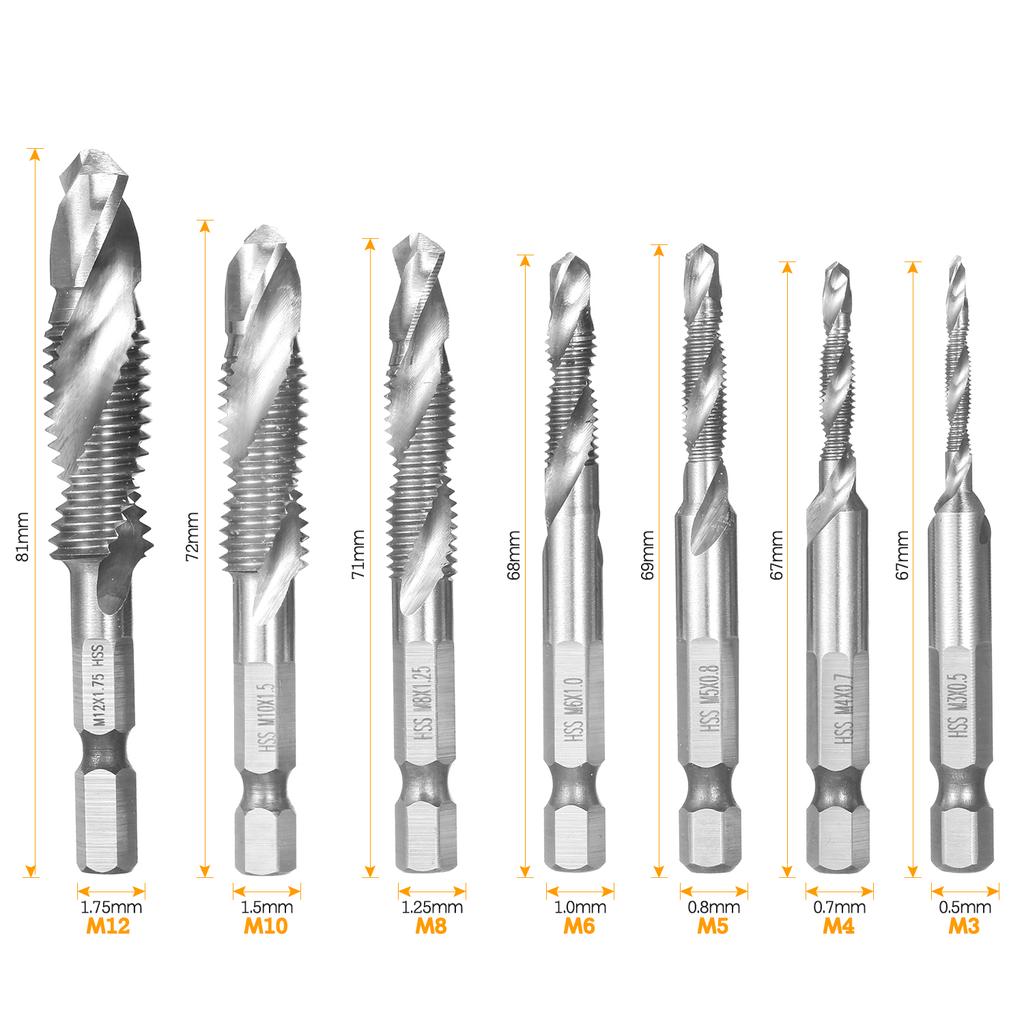 7 шт., набор комбинированных сверл и метчиков с метрической резьбой HSS M3-M12, инструмент для быстрой смены резьбы