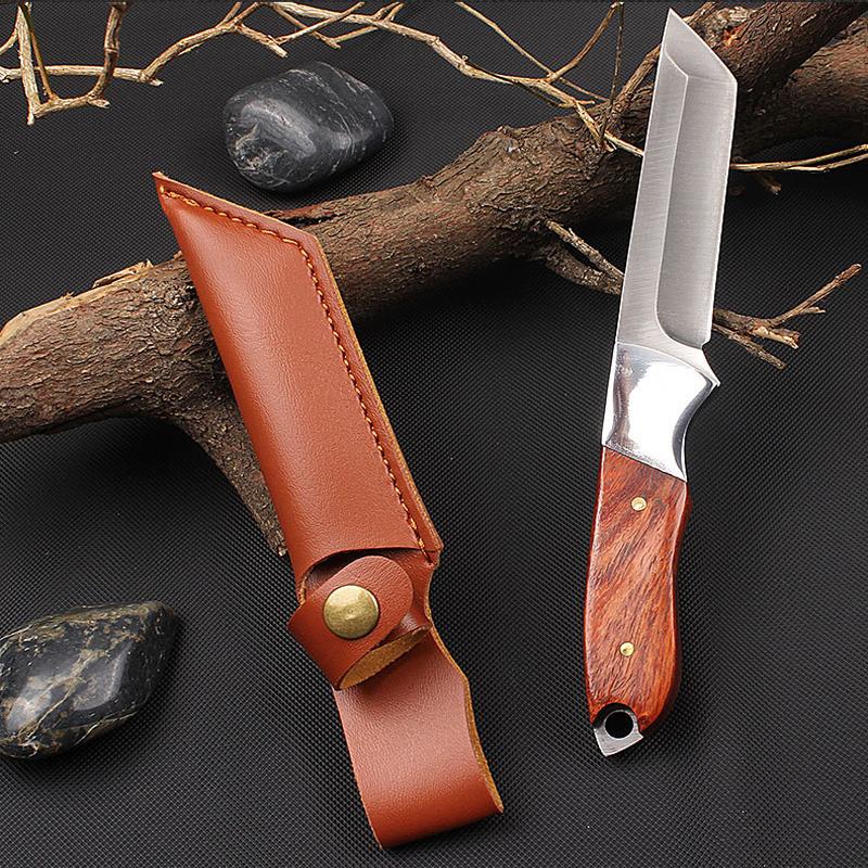 Outdoor Portable Sharp Bone Cutting Knife Kitchen Home Fruit Knife Camping Hand Handle Mongolian Meat Knife Solid Wood Handle
