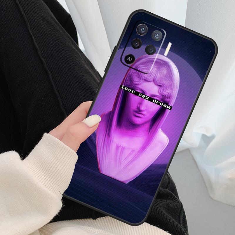 Vaporwave Greek Sculpture Case For Oppo A17 A57 A77 A40 A78 A54 A74 A94 A76 A16 A96 A18 A60 A80 A38 A58 A98 A15 A5 Pro