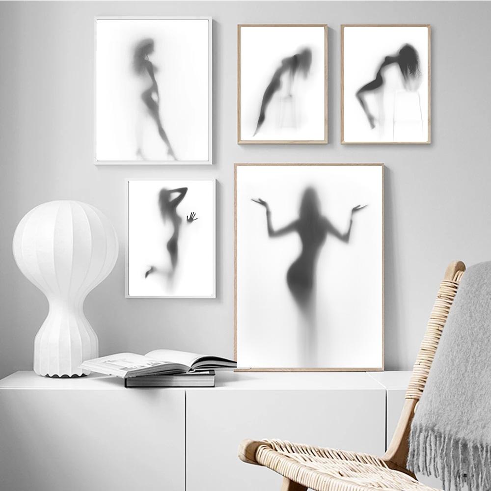 Черно-белые сексуальные мужчины женщины тень абстрактный холст поп-модные постеры современные картины картины спальня гостиная ванная комната украшение дома фреска