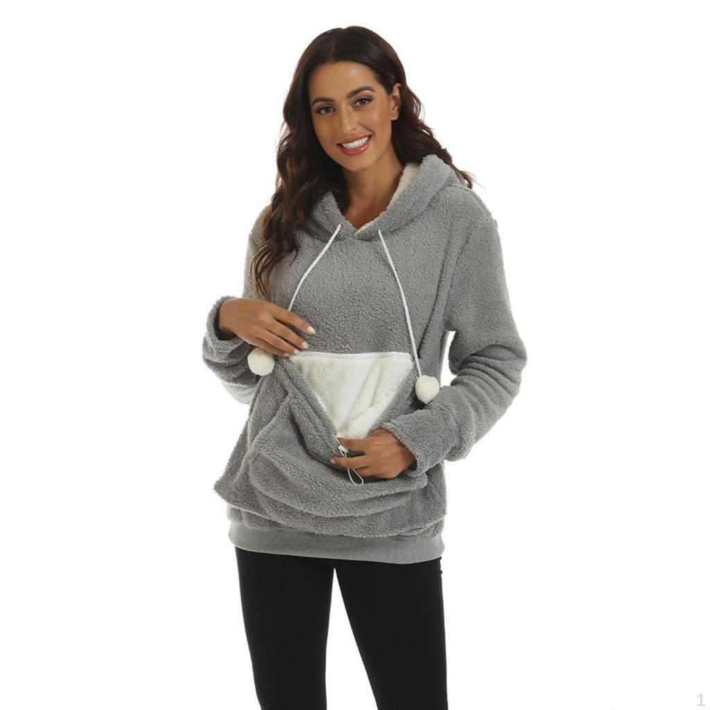 Women Hoodies Sweatshirt Big Pouch Hoodie Autumn Winter Casual Cat Dog Carrier Pullover