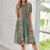 Women's Loose Casual And Fashionable Round Neck Short Sleeved Printed Mid Length Dress