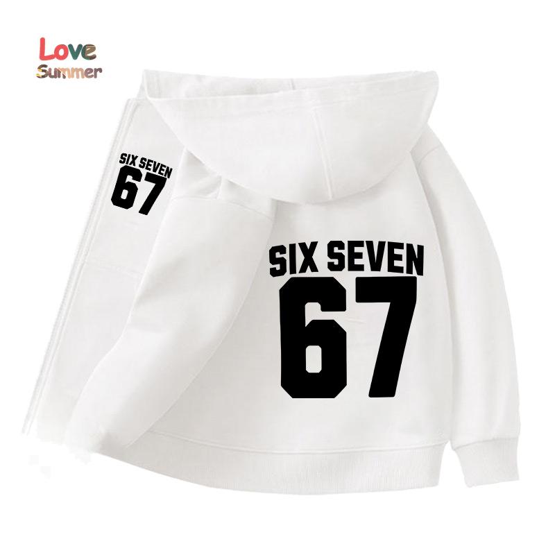 67 Толстовка на молнии унисекс Six Seven Итальянский Brainrot Харадзюку С капюшоном Весна Осень Повседневная Тонкая верхняя одежда Детская одежда Подарок