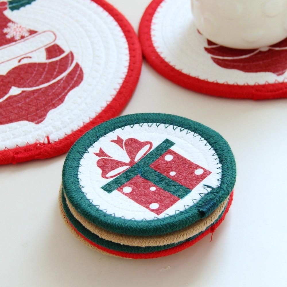 Woven Cotton Rope Christmas Coaster Heat Resistant Insulated Mat Snowman Pot Table Mat Kitchen
