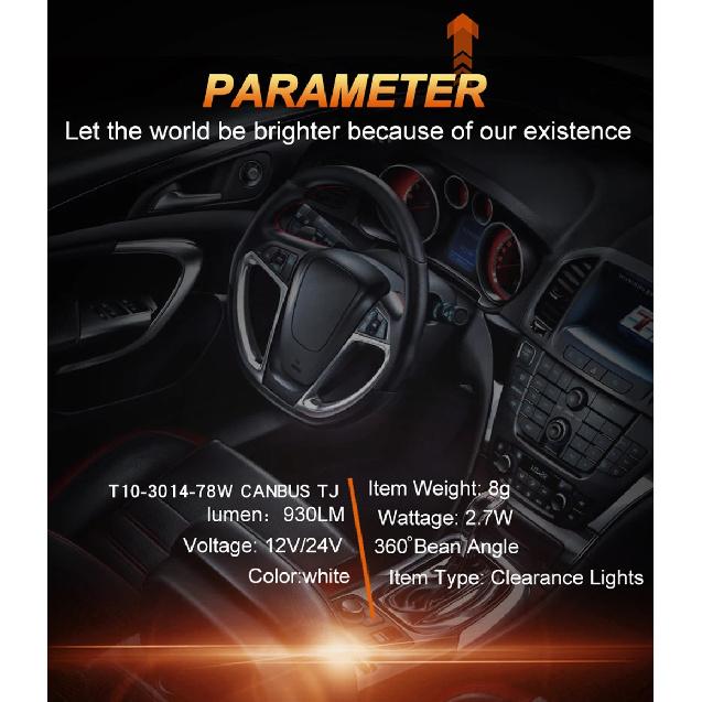 JIACHI 2PCS T10 LED Lamp For Car W5W CANBUS 194 168 5W5 501 Auto Clearance Parking Lights 78Chips Highlight Cool White DC12V-24V