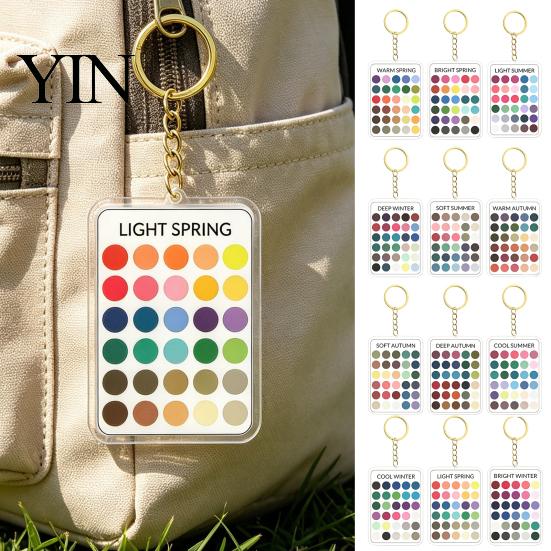 Makeup Color Guide 2Pcs Palette Keychain Pendant, Clear Acrylic Season Analysis Swatches Outfit Reference Keychain, Card, Gifts for Fashion Lovers