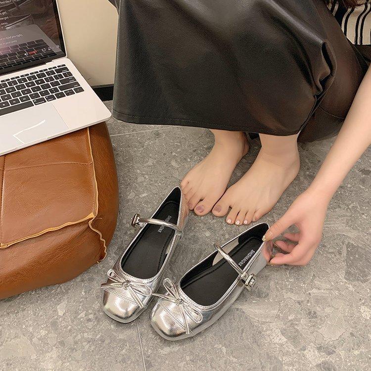 Туфли на плоской подошве с круглым носком и бантом, модные и удобные женские летние туфли с неглубоким носком Мэри Джейн