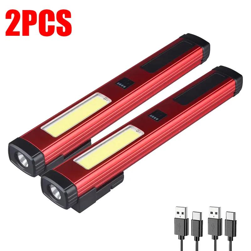 COB Magnetic Work Light USB Rechargeable LED Flashlight New Portable Lantern Camping Torch Car Repair Lamp With Built-in Battery