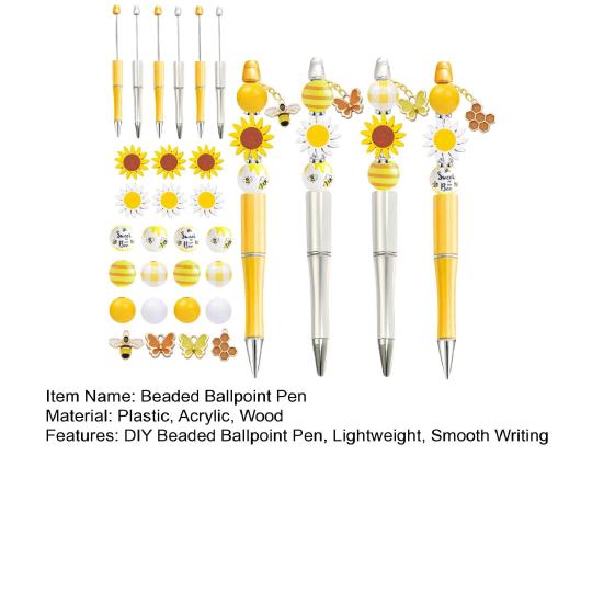 Acrylic And Wooden Beads for Pens Sunflower Bee Beaded Ballpoint Pen Set, DIY Easy Assemble Handmade Making Supplies Kits, Smooth Writing Pen,