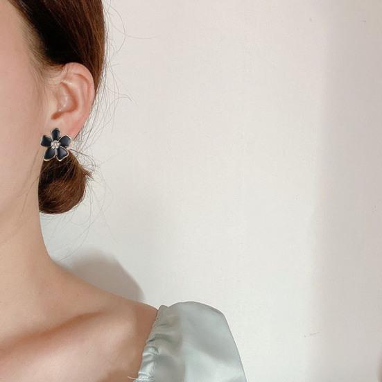 Корейский стиль, черные розы, зажимы для ушей, блестящие серьги-клипсы с инкрустацией стразами, ювелирные изделия