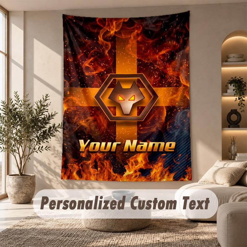 Tapestry Custom Name Text, Wall Hanging Tapestry Home Room DecorWolverhampton Wanderers Football