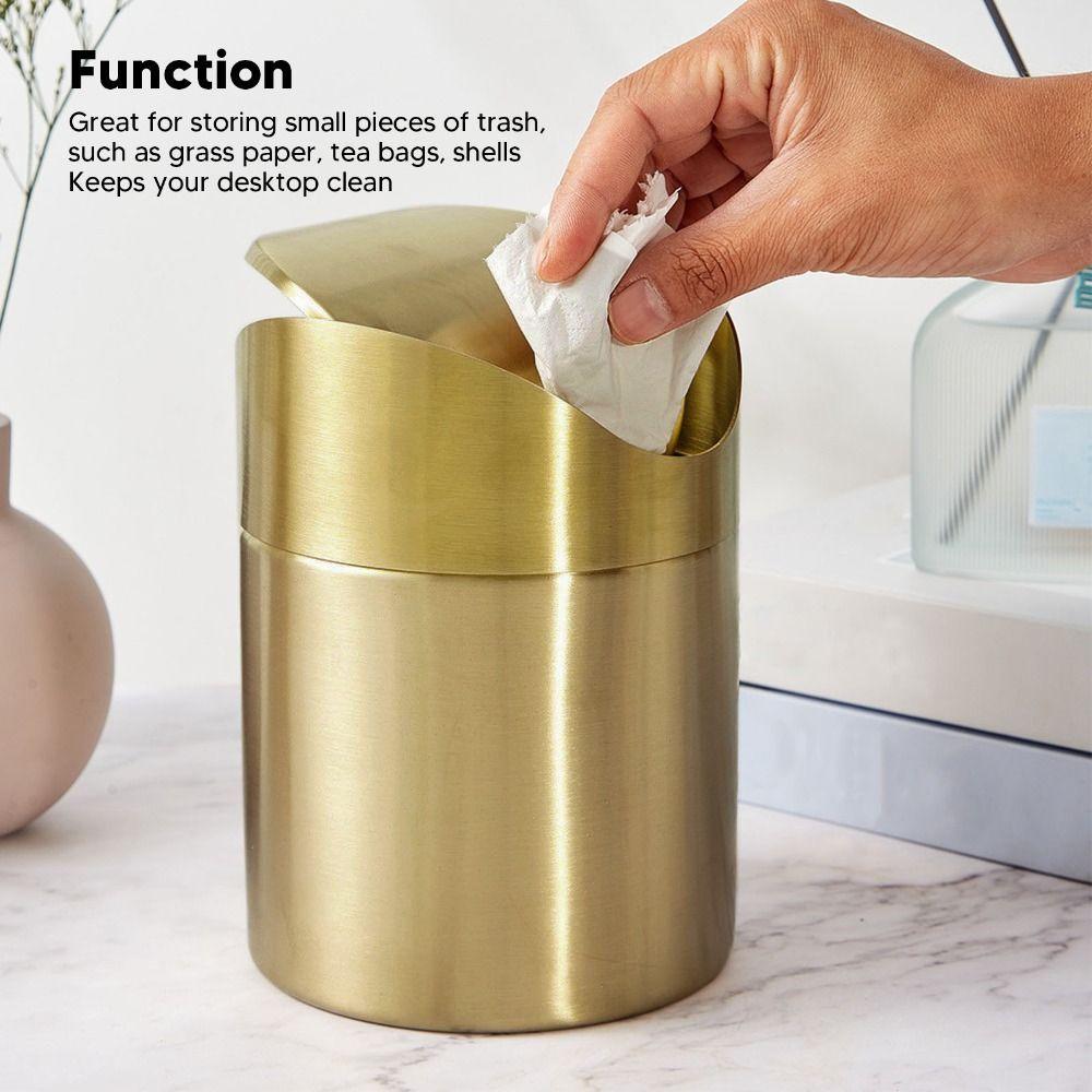 Swing Lid Countertop Trash Can 304 Stainless Steel Car Trash Can Table Waste Basket Desk