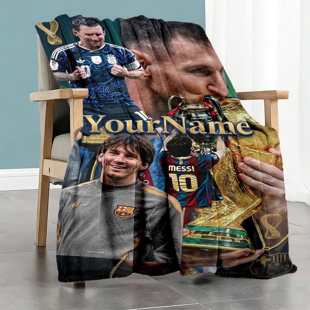 Messi 374 Personalized Name Blanket Gift Customizable Blanket Durable Comfort Throw For Chair Bedding Nap Livingroom All-Season Use
