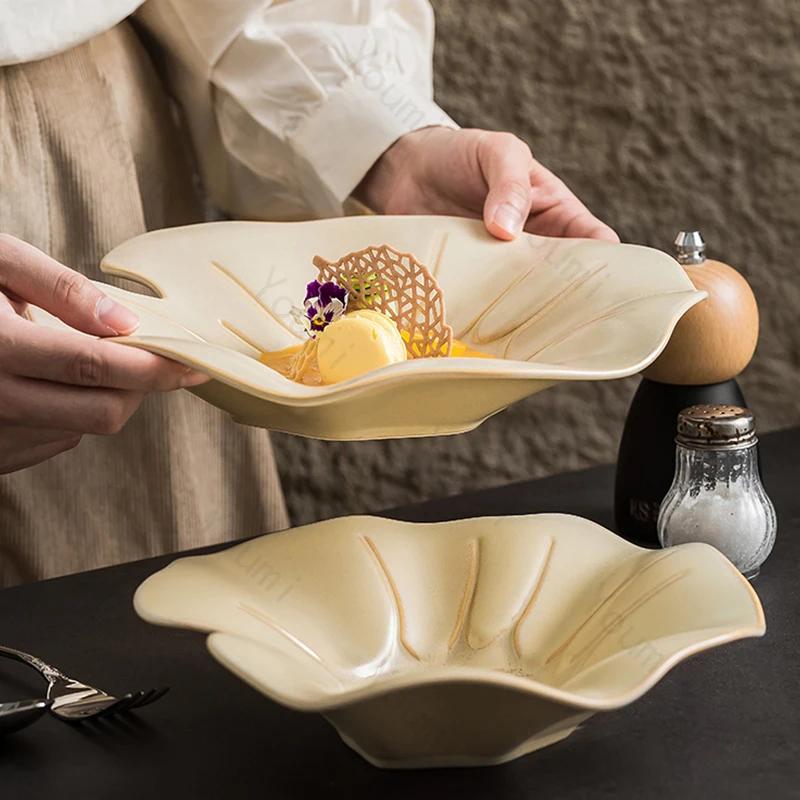 Высококлассные керамические тарелки для ресторанов, модные, легкие, роскошные суповые тарелки, изысканные, нестандартные, для послеобеденного чая, десерта, салата