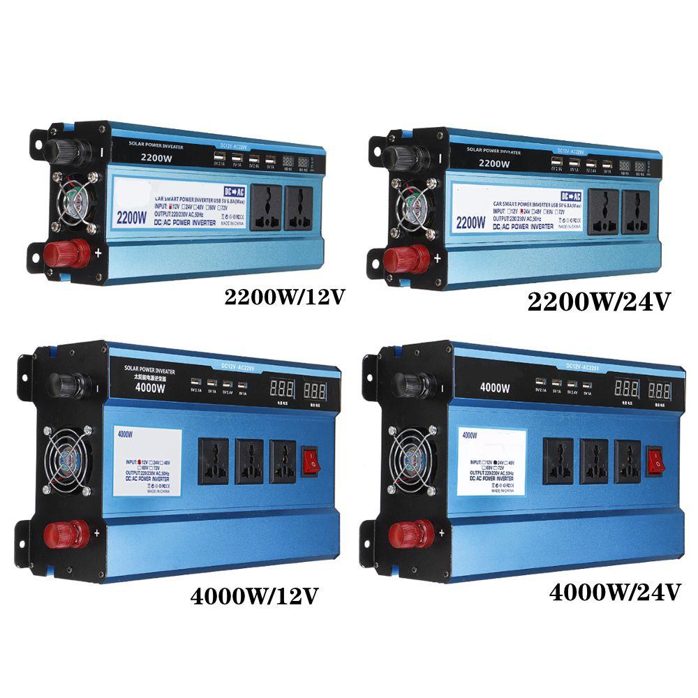 DC 2200/4000W 12/24V To AC 220V Voltage Transformer Adapter Charging Converter Car Inverters Modified Sine Wave Solar Power