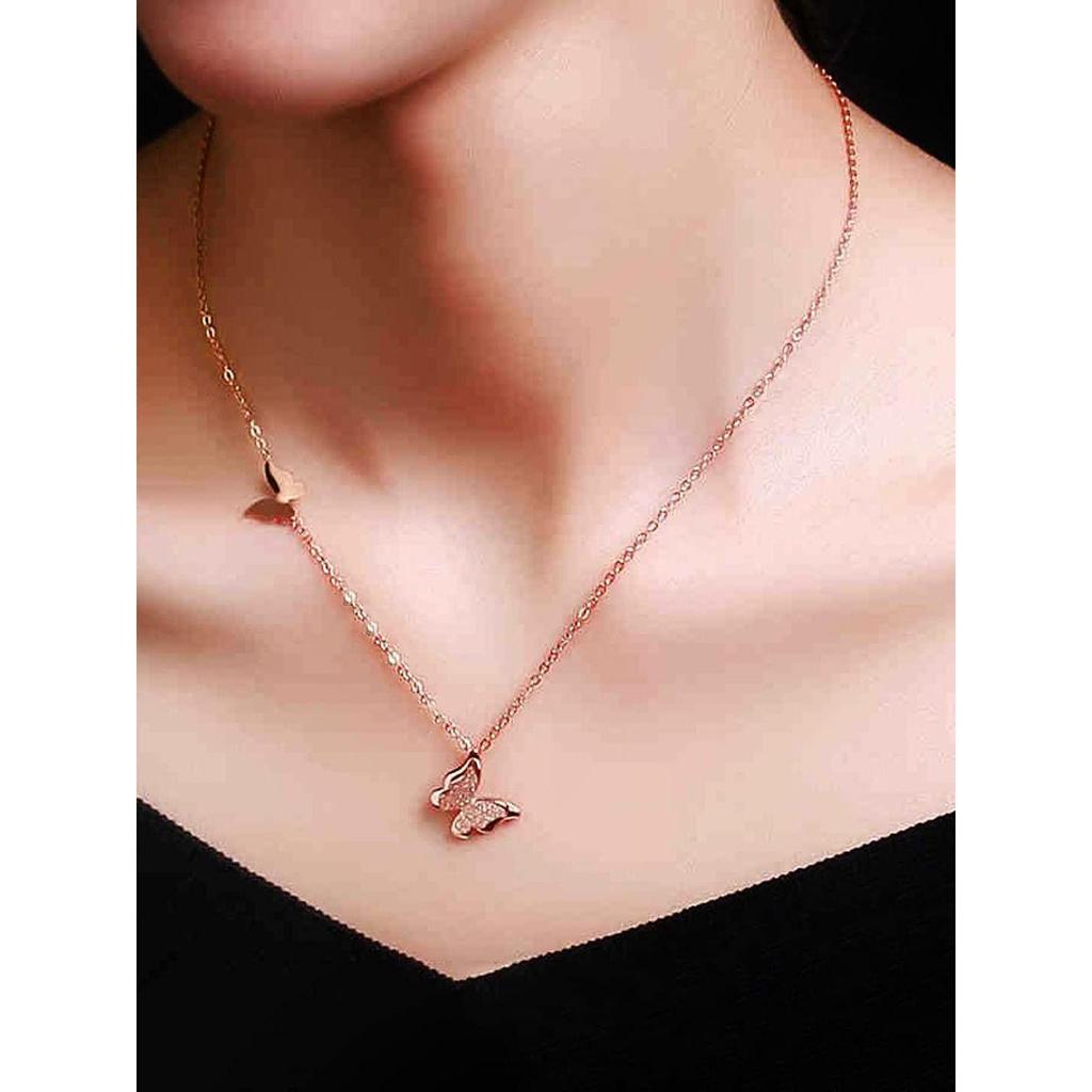 Подвеска-подвеска в виде двойной бабочки из нержавеющей стали из розового золота для женщин (Розовое золото)