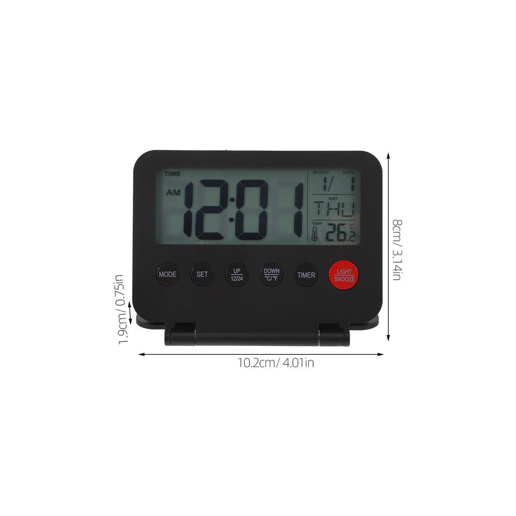 Small Alarm Clock Ultrathin LCD Display Battery Powered Non Ticking Date Temperature Flip Cover Night Light