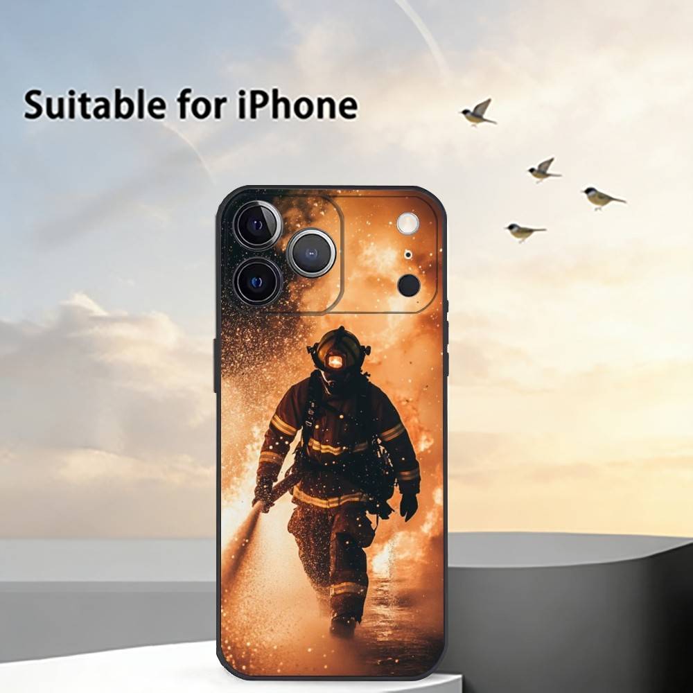 F-Пожарный Чехол для телефона Пожарного Для iPhone 17, 16,15,14,13,12,11 Plus,Pro Max, Другие Мягкий Черный Чехол