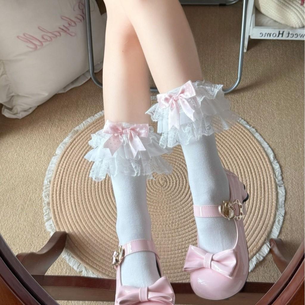 Sweet Lolita Girl Socks With Cotton Material And Polka Dot Pattern For Spring