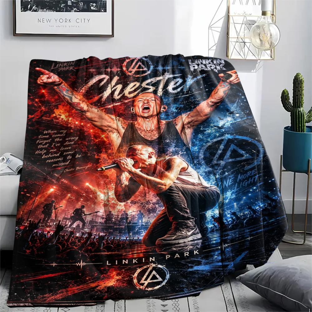 1PC Linkin Park Print Flannel Blanket, High quality Comfortable for All Seasons, Home Decor, Warmth and Comfort, Perfect for Christmas Gifts