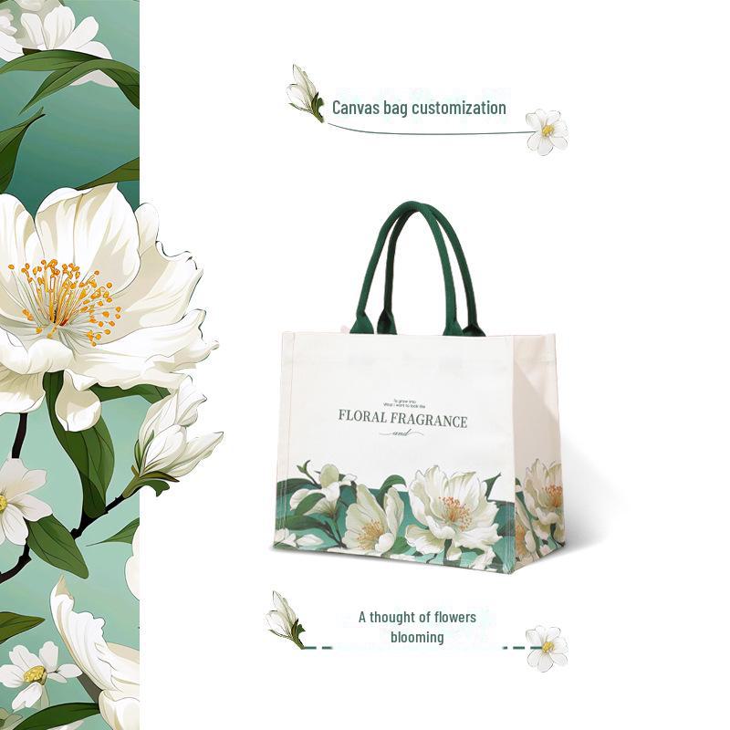 Large 3D Floral Canvas Tote with Custom Ribbon - Ideal for Corporate Promotions