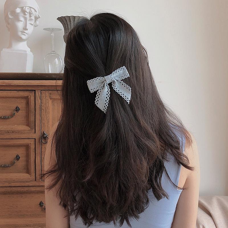 Women Girls Cute Hairpins Hair Rope Lace Hollowed Bow Ribbon Hair Clip Hair Ornament Fashion Headband Black White Hair Accessory