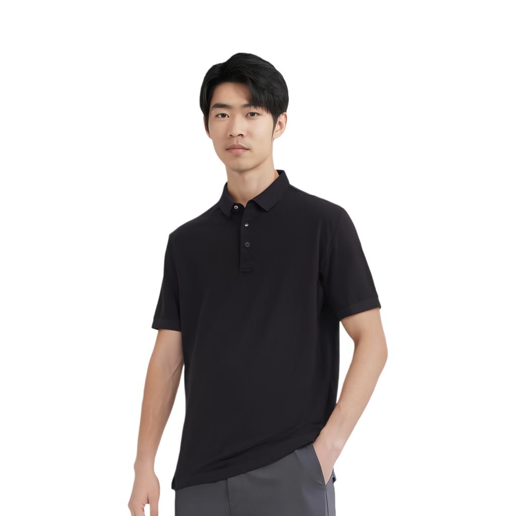 Armani Exchange Однотонная хлопковая футболка-поло с пуговицами и коротким рукавом для мужчин Черная XM000329-AF10364-UC001