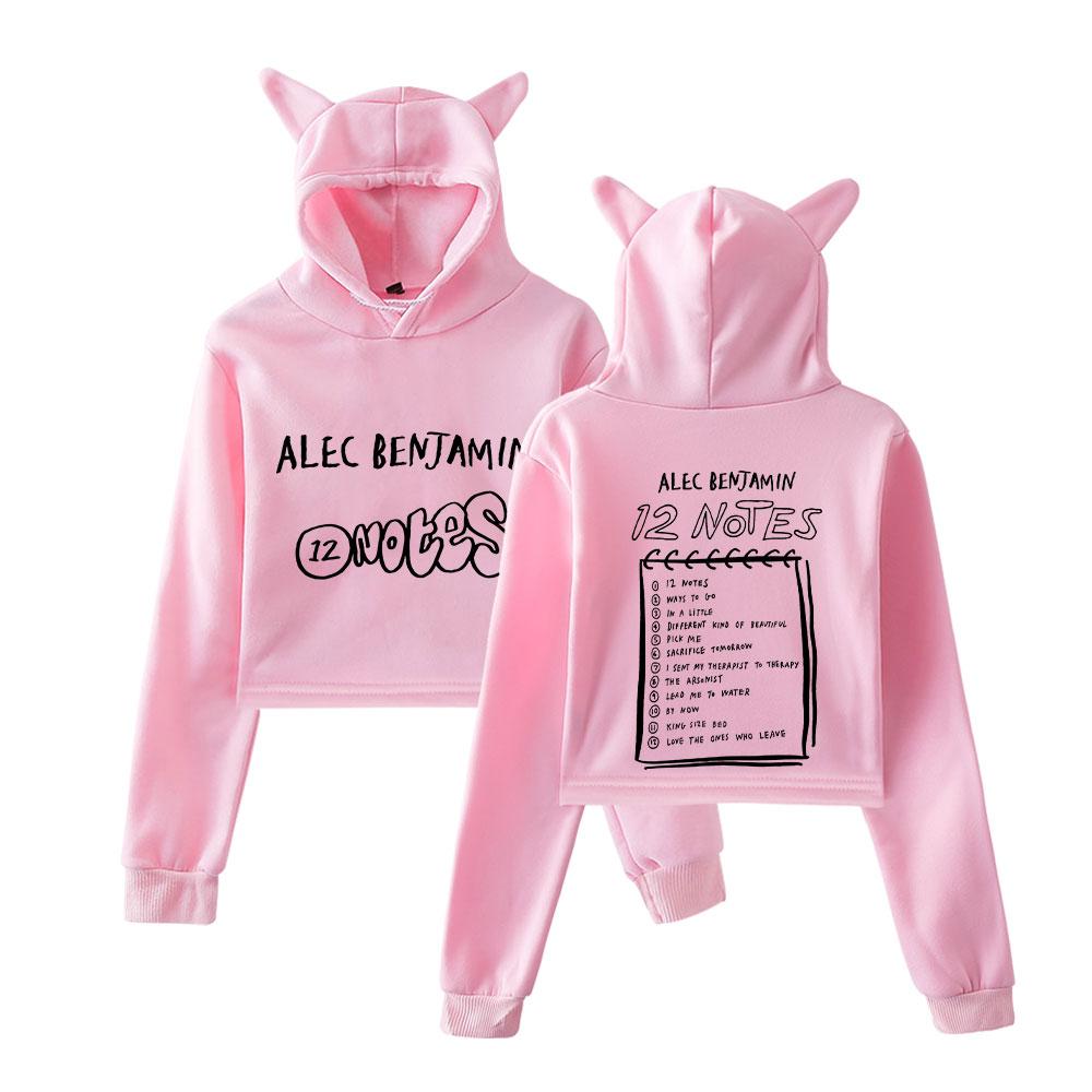 Мода Alec Benjamin Printed Kawaii Crop Top Hoodie Funny Cat Ear Cropped Short Sweatshirt Hooded Pullover Women Tops Streetwear