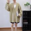 Вязаный кардиган средней длины с V-образным вырезом однотонный осень-зима новый свободный повседневный универсальный свитер-жакет женский