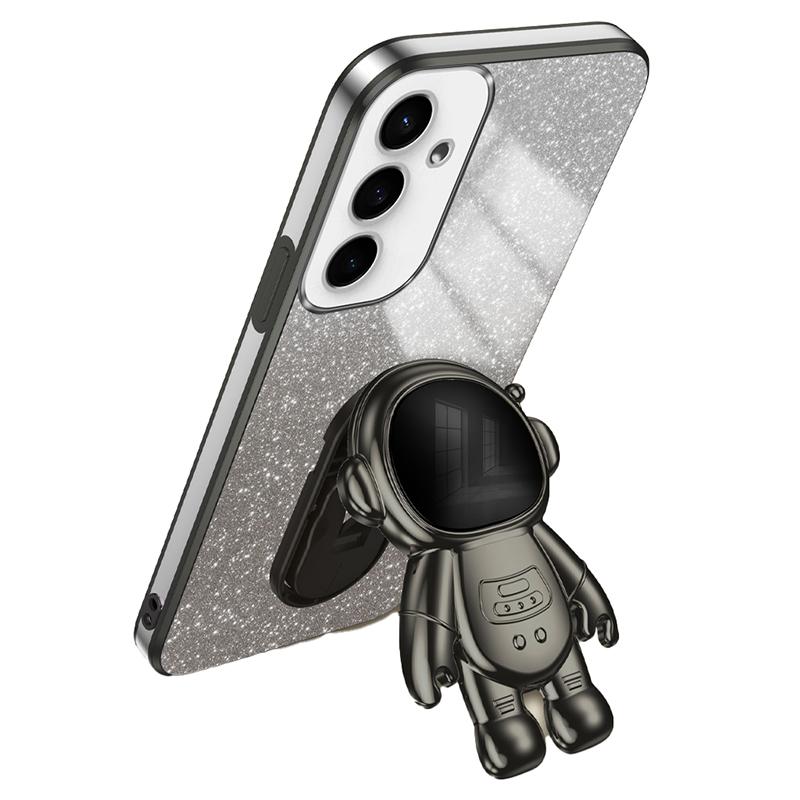 For Samsung Galaxy S23 FE Electroplating PC+TPU Phone Guard Case Astronaut Kickstand Cover