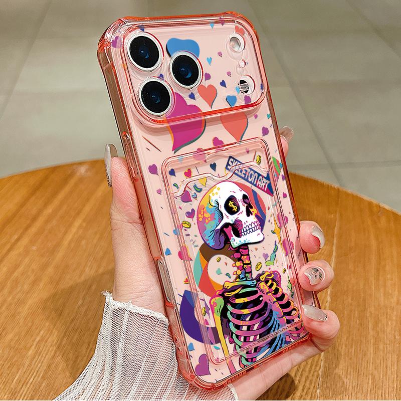 Сумка-карман с рисунком скелета, чехол для телефона для iPhone 17e 17 Pro Max 16 15 14 13 Pro Max 16e 11, прозрачный мягкий силиконовый TPU чехол