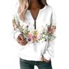 Цветочный принт, V-образный вырез, молния, декор, пуловер с длинными рукавами, мягкая повседневная толстая эластичная манжета, женский топ, блузка
