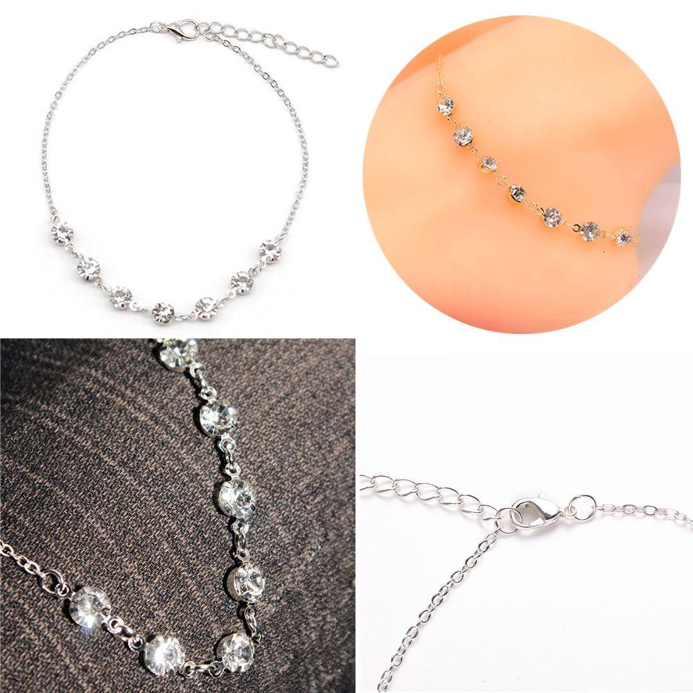 Silver Adjustable Summer Beach Jewelry Birthday Gift Barefoot Sandal Rhinestone Anklets Foot Chains